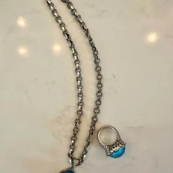 Andrea Candela silver turquoise clover pendant with diamonds. - Picture 4 of 8